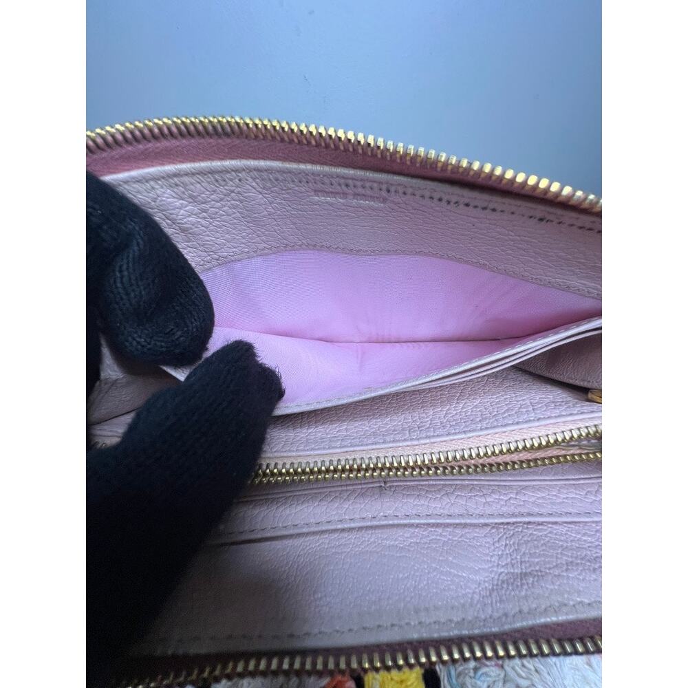 Miu Miu Madras Bicolore Bow Zip Around Wallet Rosa Gemma Pink Authentic - Picture 14 of 16